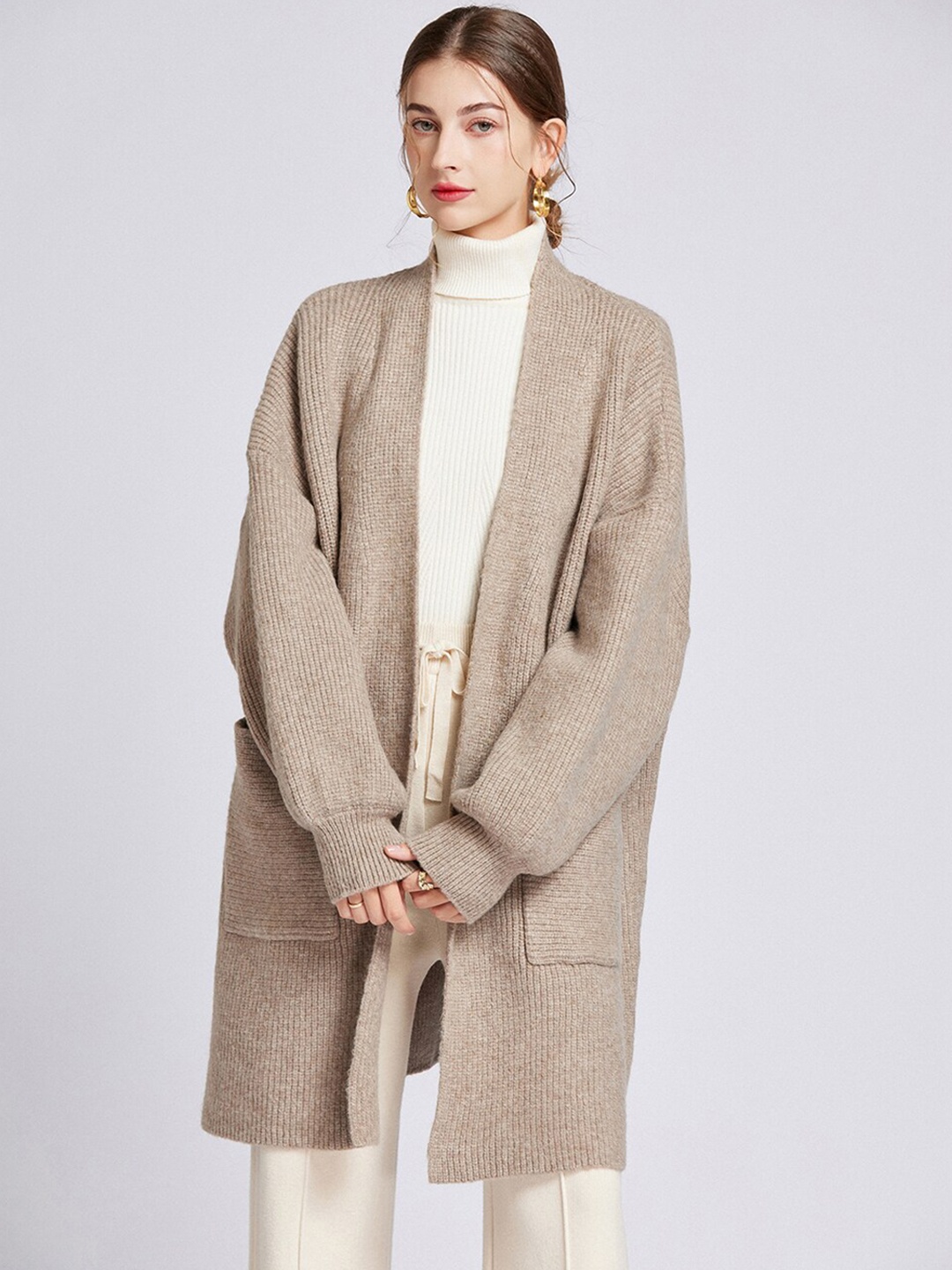 

JC Collection Shawl Collar Overcoat, Beige