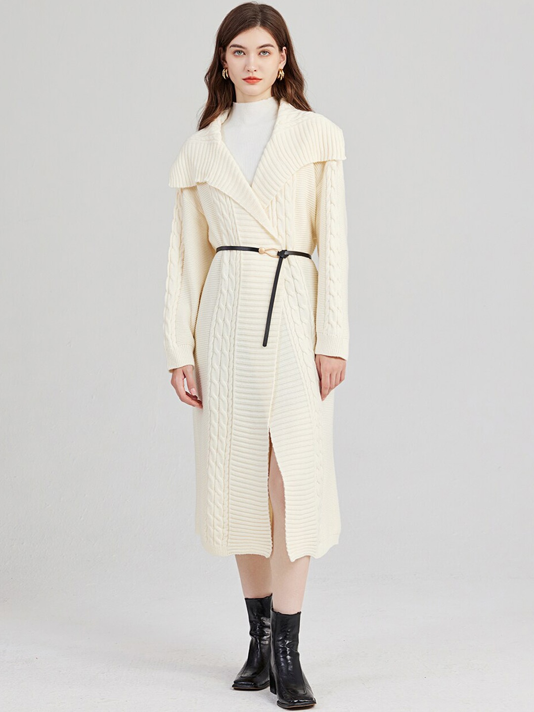 

JC Collection Self Designed Shawl Collar Longline Overcoat, Beige