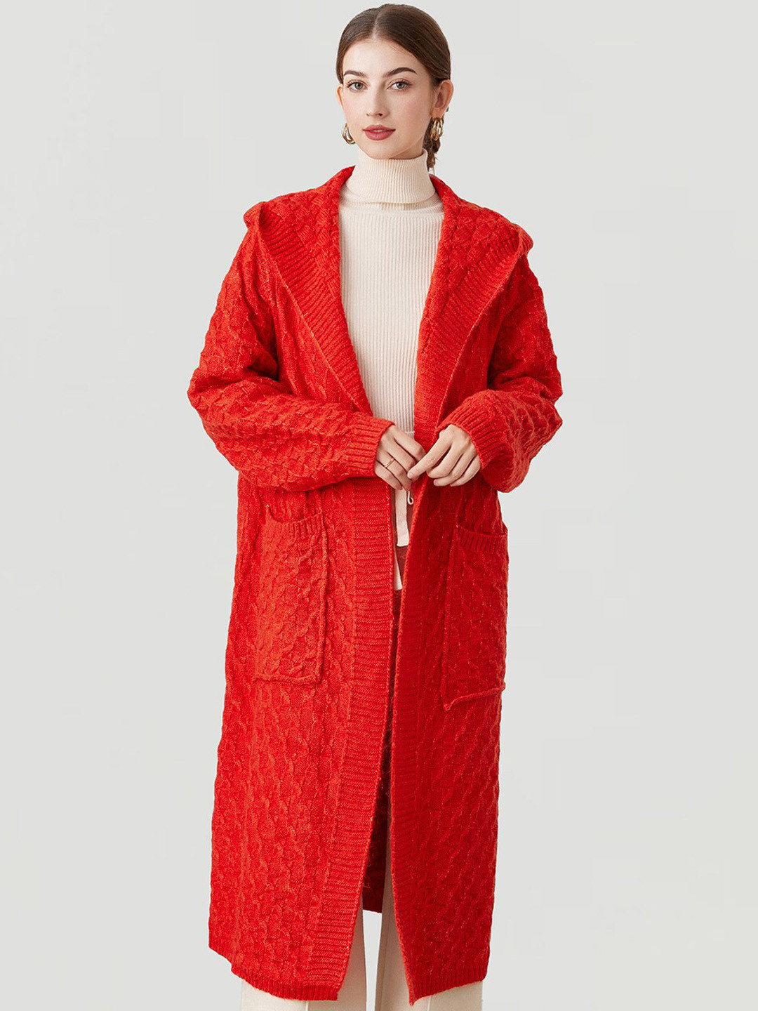 

JC Collection Self Designed Hooded Overcoat, Orange
