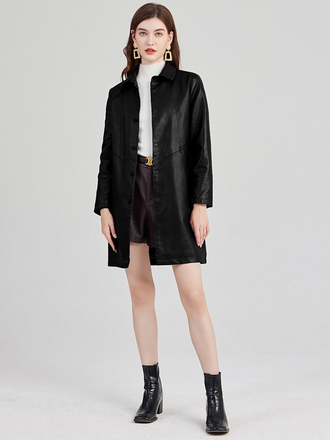

JC Collection Spread Collar Overcoat, Black