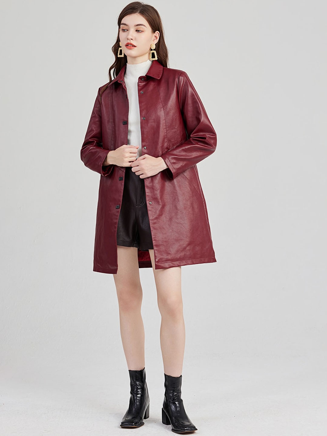 

JC Collection Spread Collar Overcoat, Maroon