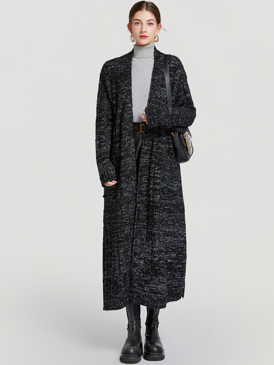 

JC Collection Self Designed V-Neck Longline Overcoat, Black