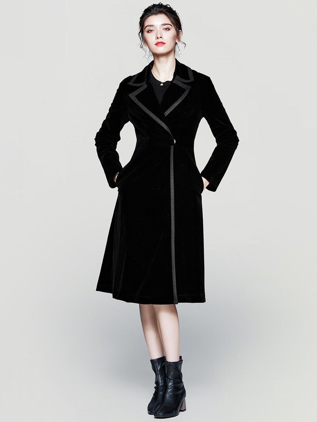 

JC Collection Notched Lapel Longline Trench Coat, Black