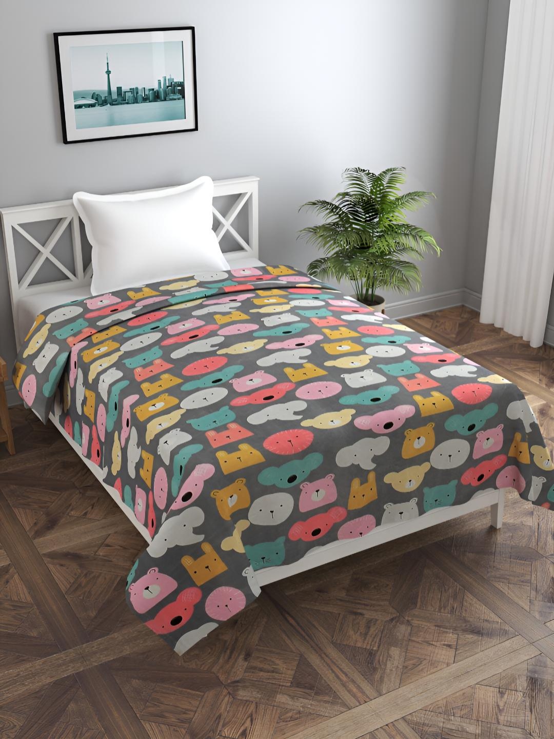 

BREVARD Grey & Pink Printed Single Duvet Cover