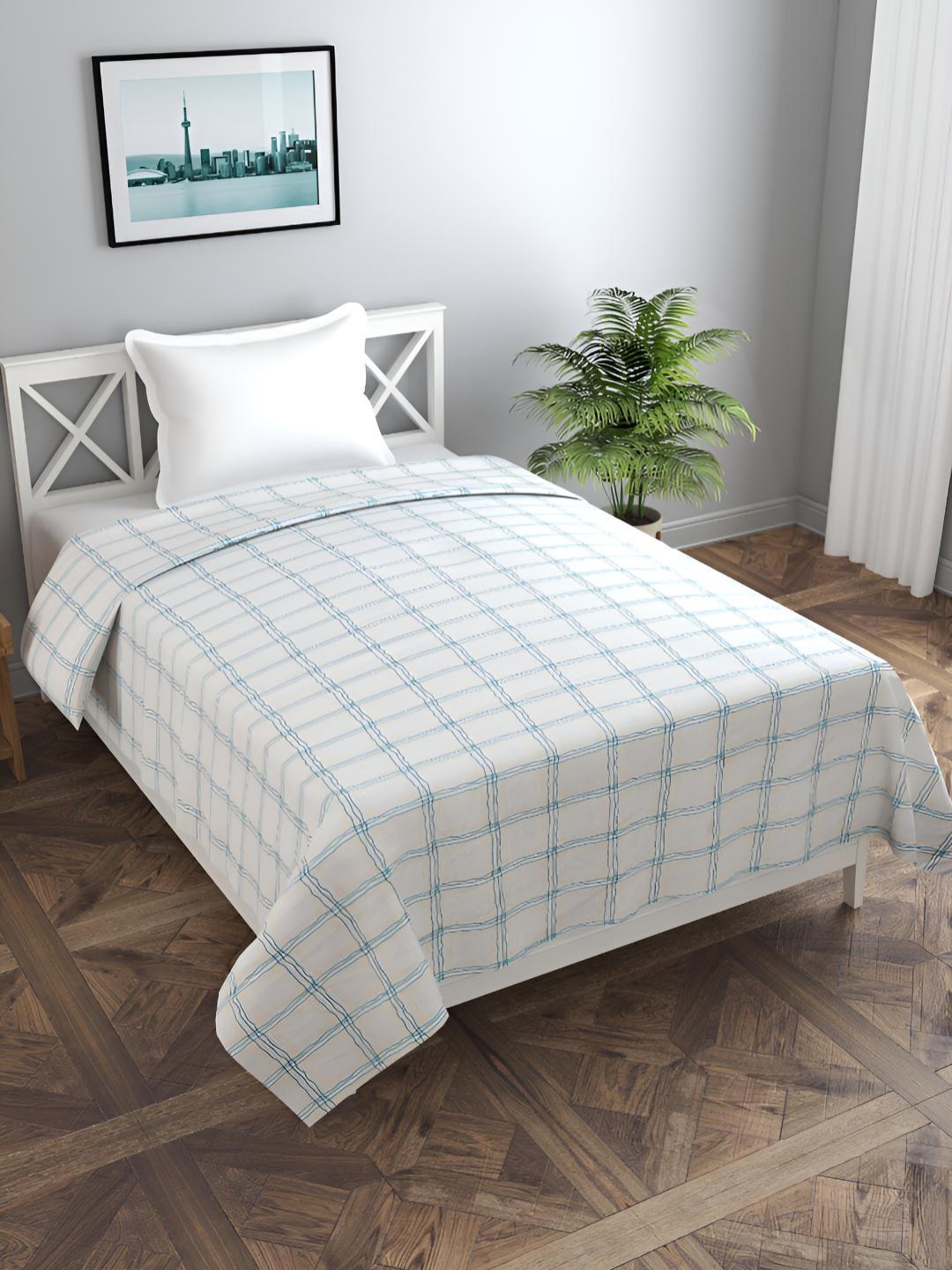 

BREVARD Off White & Green Printed Single Duvet Cover