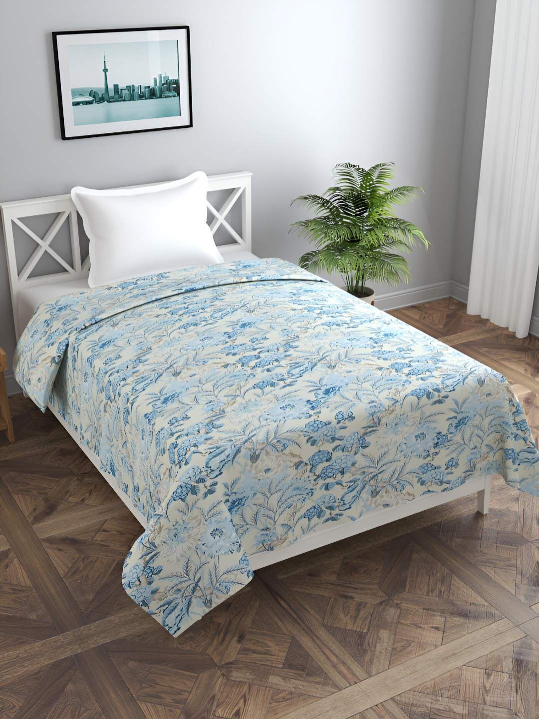 

BREVARD Beige & Blue Printed Single Duvet Cover