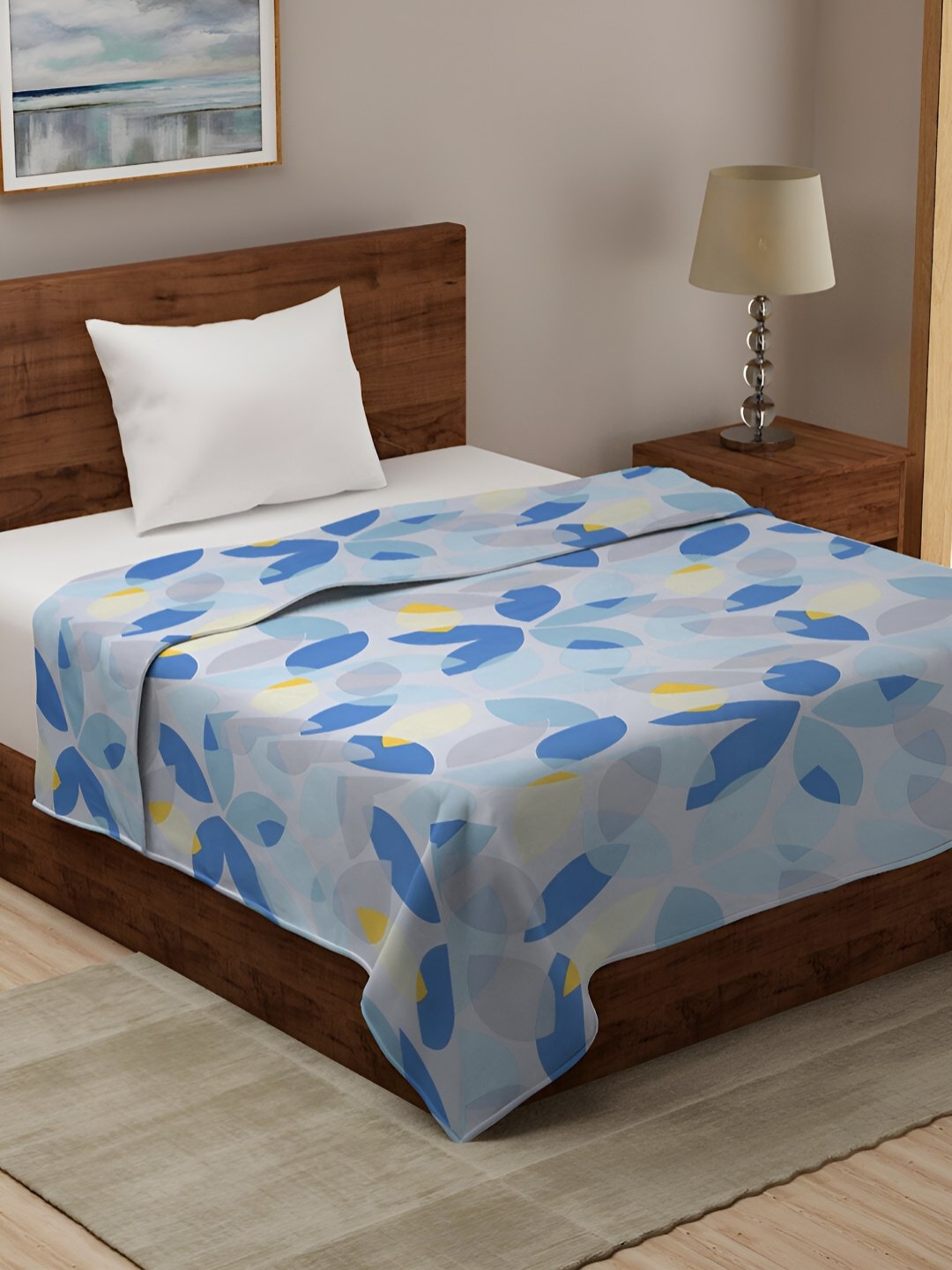

BREVARD Grey & Blue Printed Single Duvet Cover