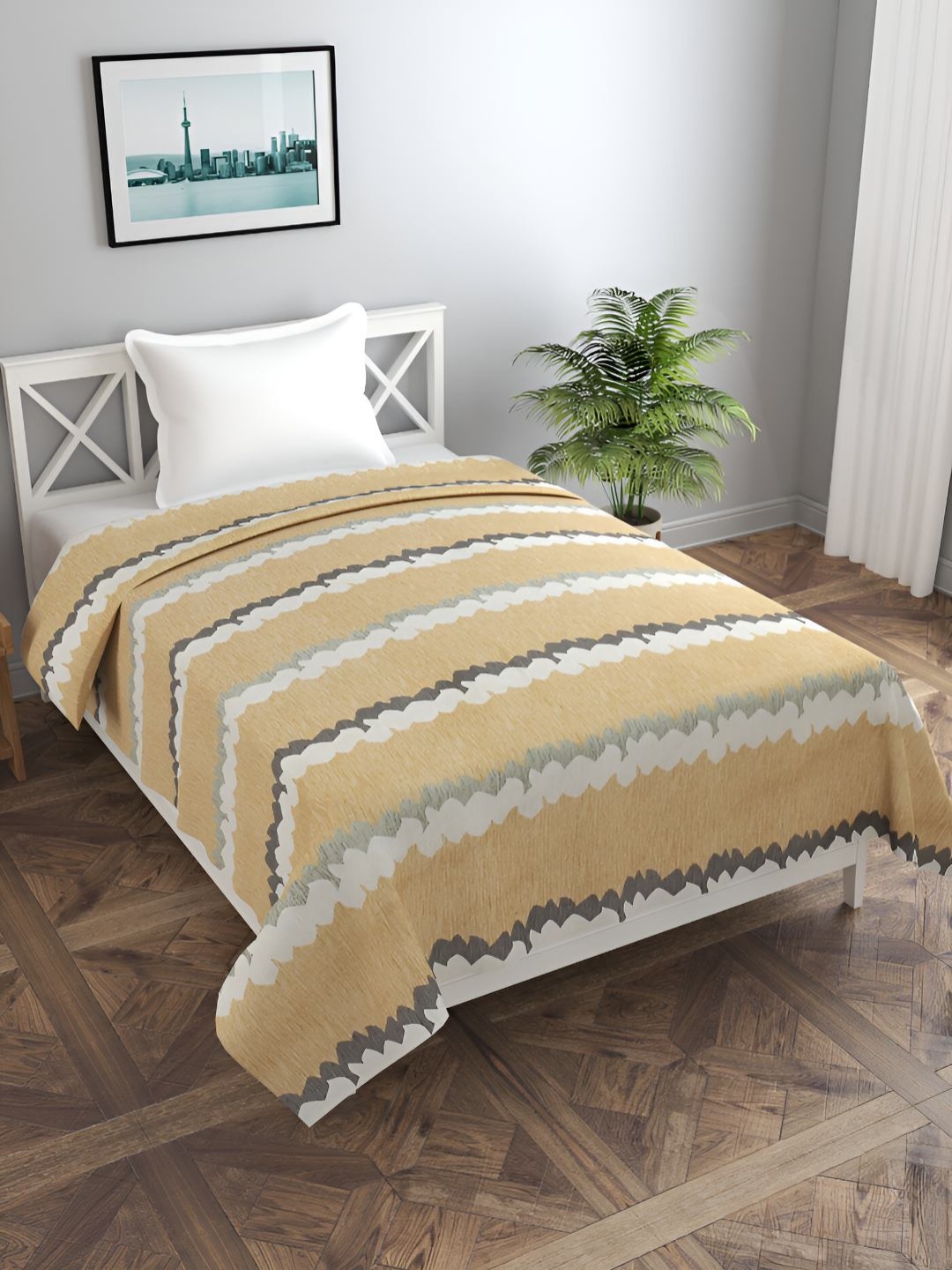 

BREVARD Brown & Off White Printed Single Duvet Cover