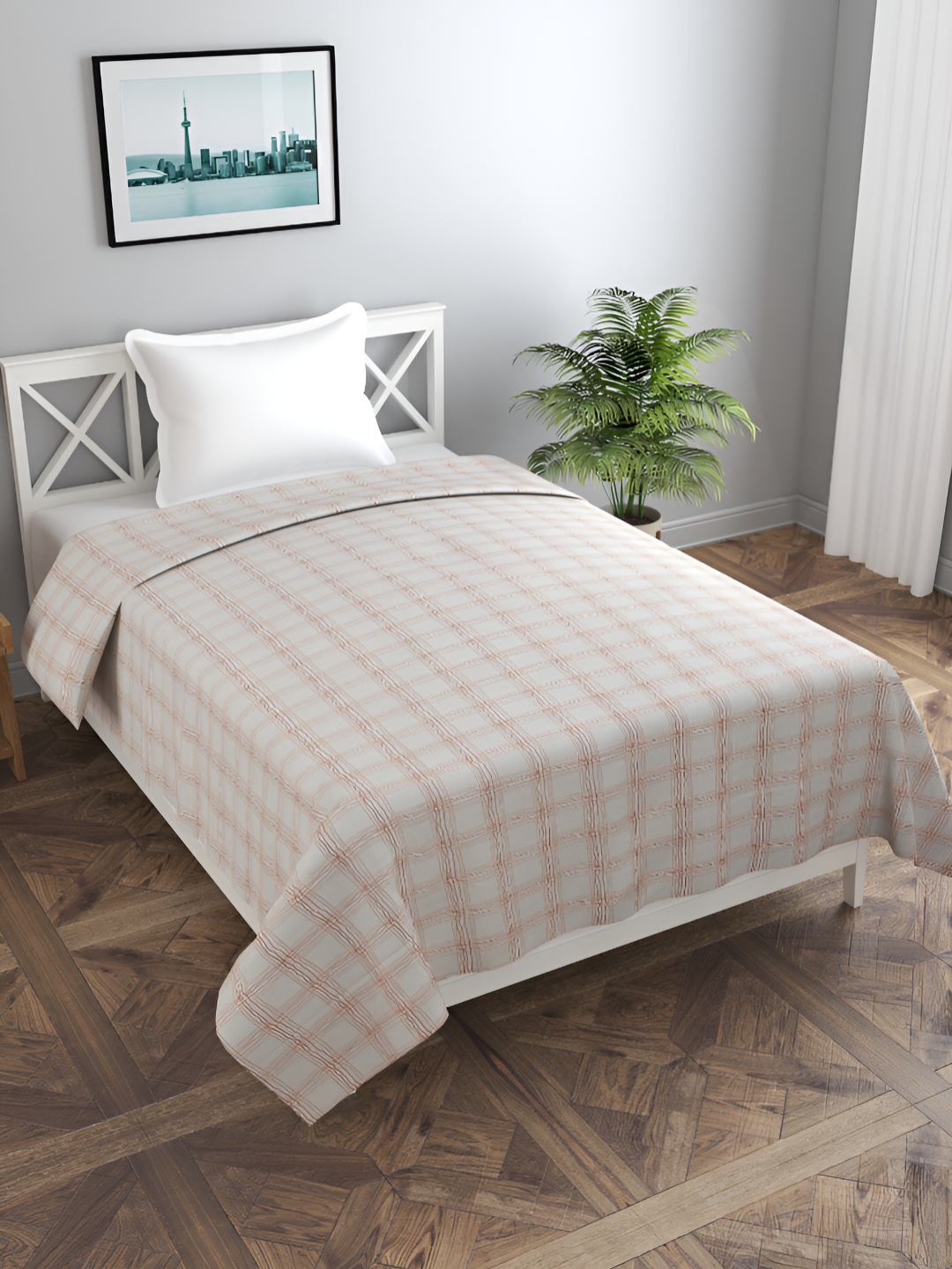 

BREVARD Off White & Brown Printed Single Duvet Cover