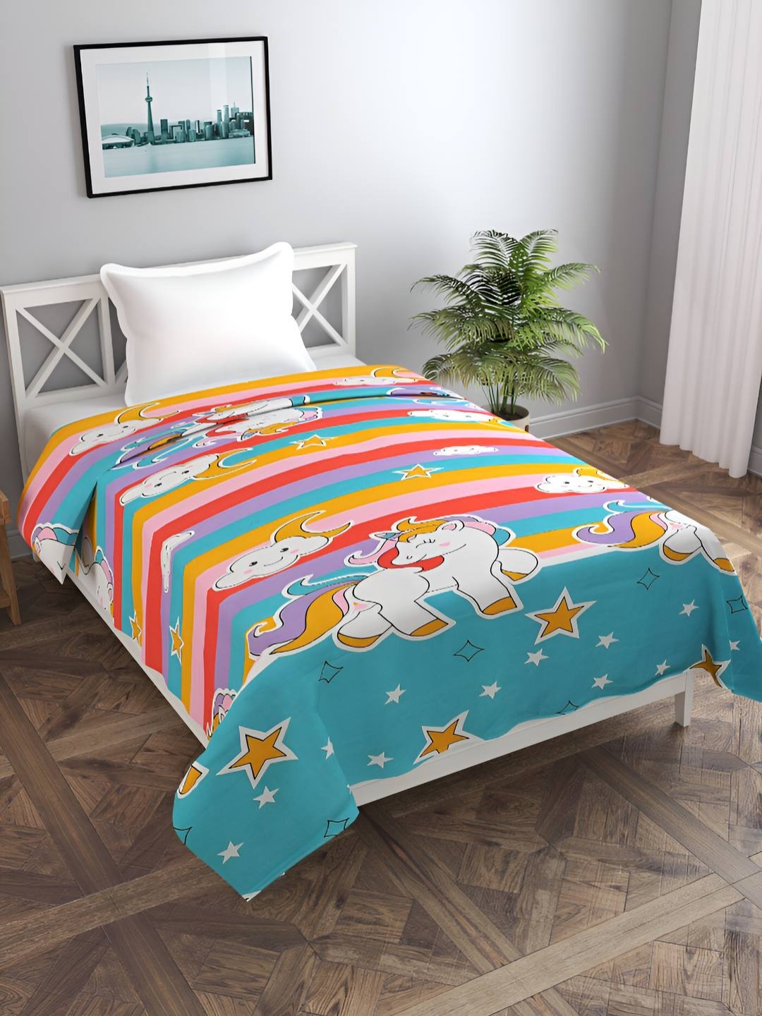 

BREVARD Green & Orange Printed Single Duvet Cover