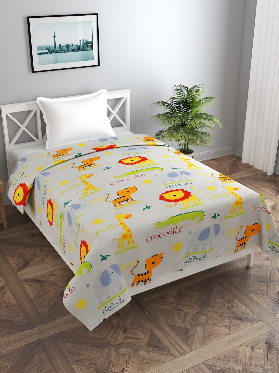 

BREVARD Grey & Green Printed Single Duvet Cover