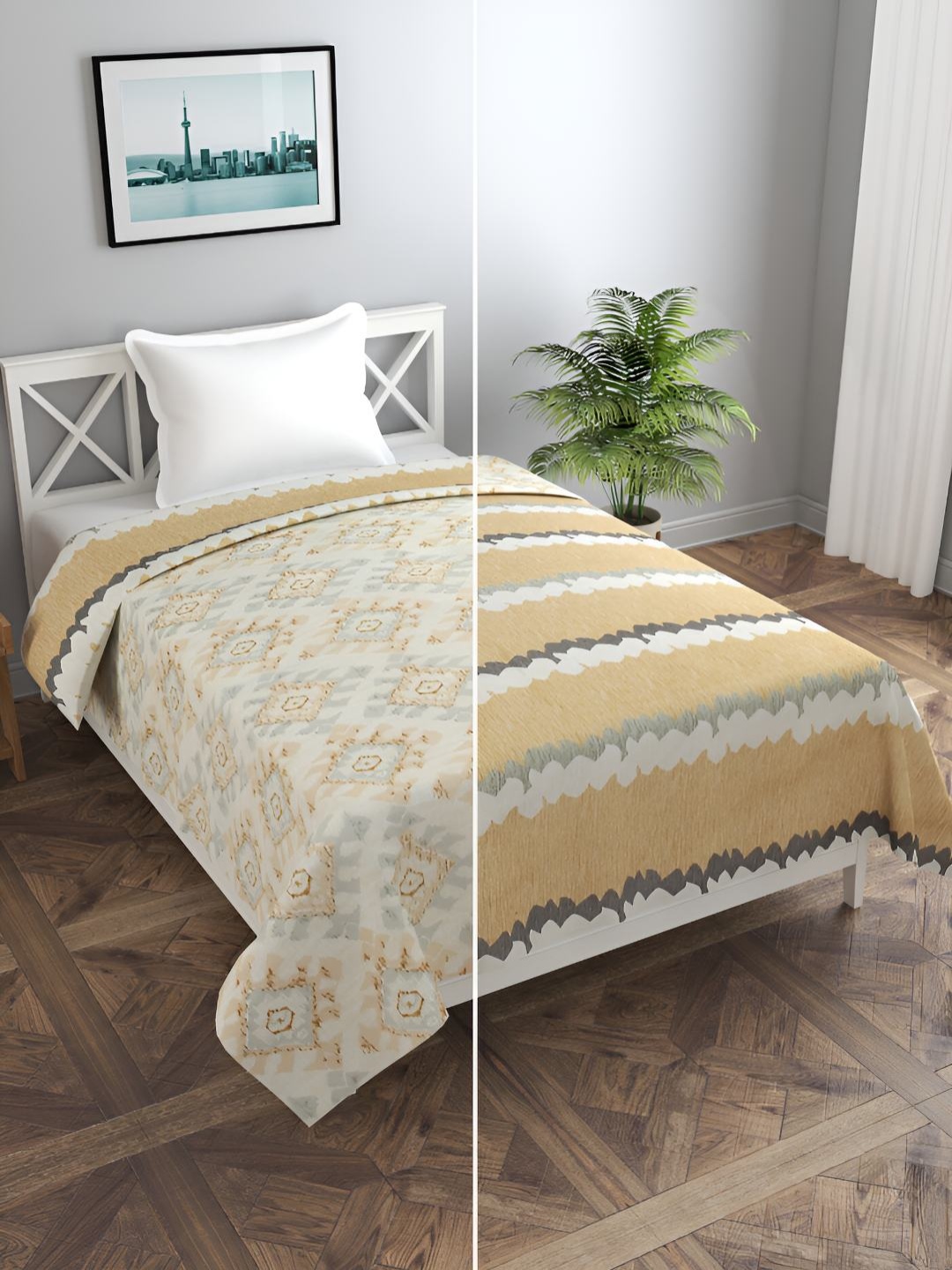 

BREVARD Brown & Beige Printed Reversible Single Duvet Cover