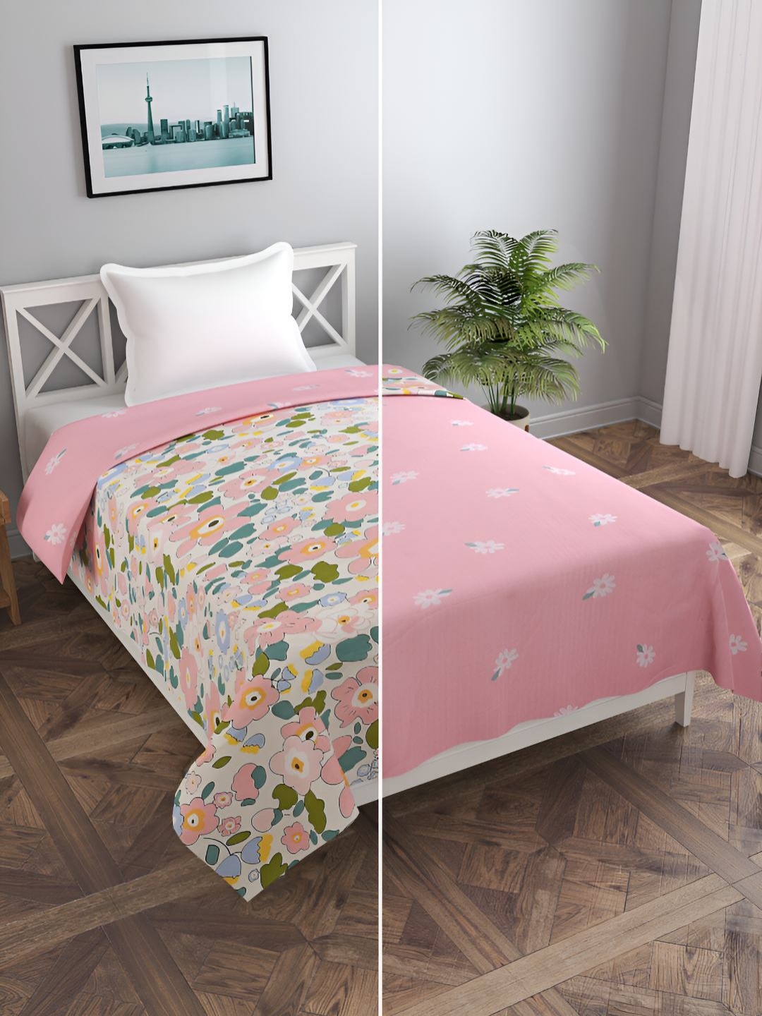 

BREVARD Pink & Off White Printed Single Duvet Cover