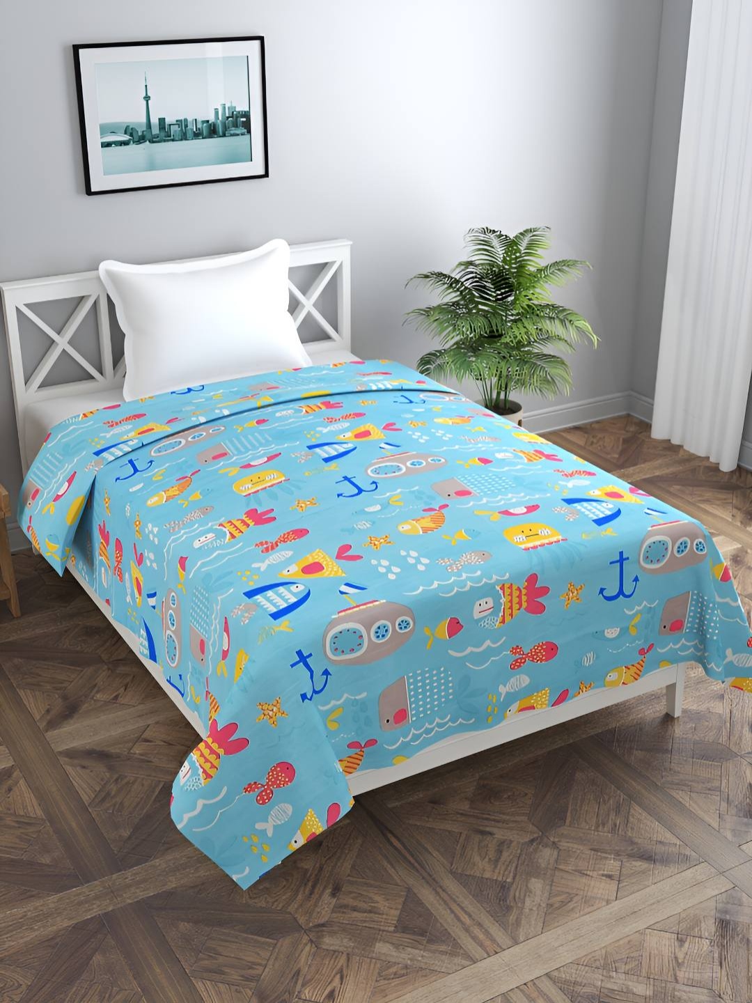 

BREVARD Blue & Yellow Conversational Printed Single Duvet Cover