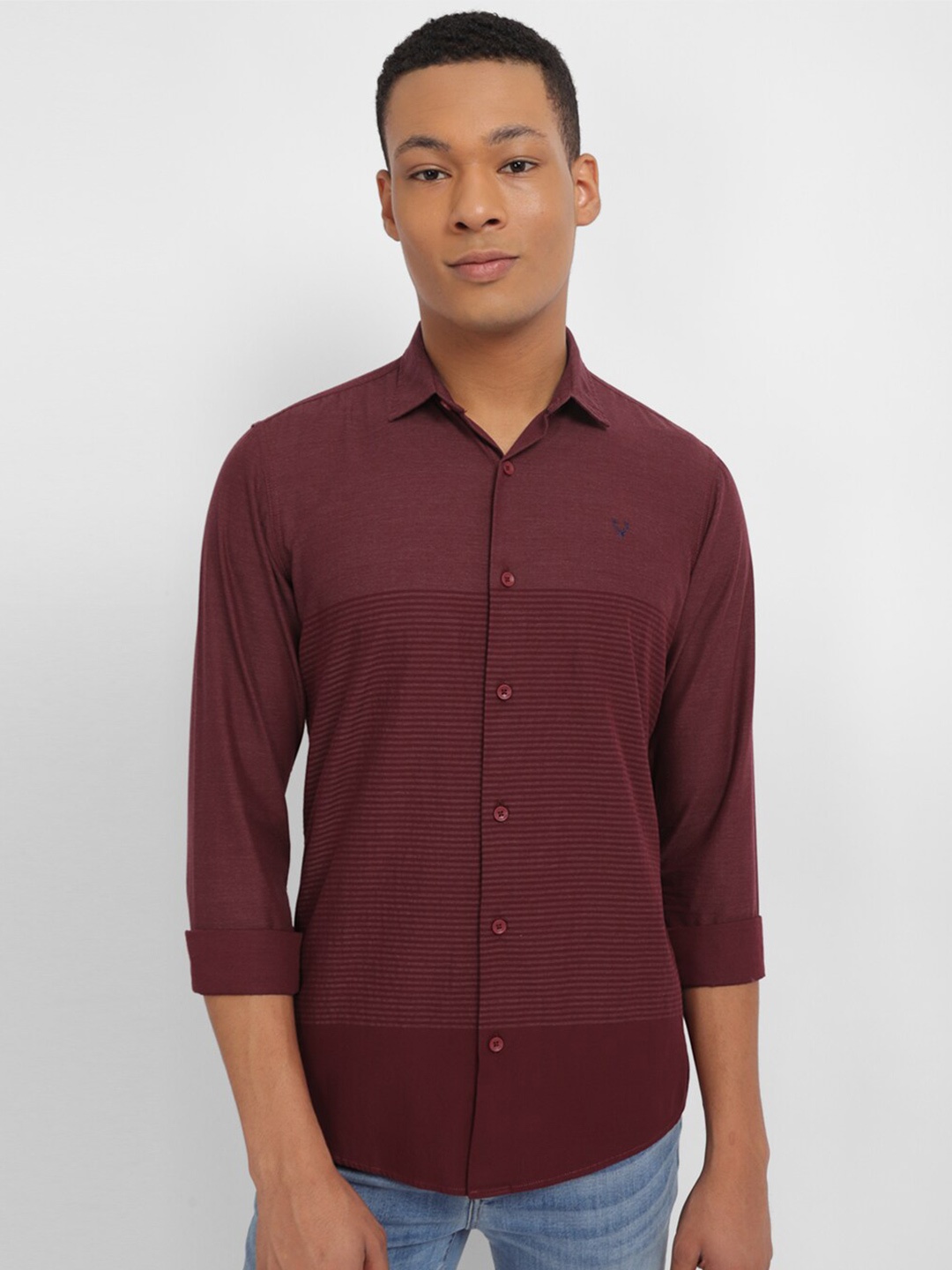 

Allen Solly Horizontal Striped Regular Fit Cotton Casual Shirt, Maroon
