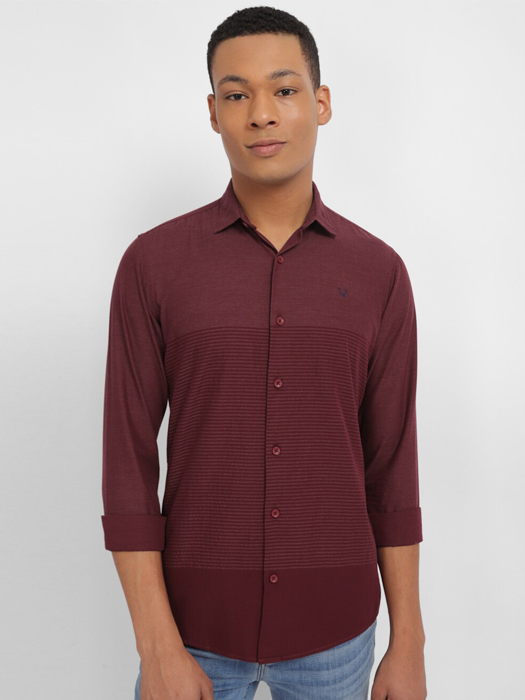 

Allen Solly Custom Fit Horizontal Striped Casual Shirt, Maroon