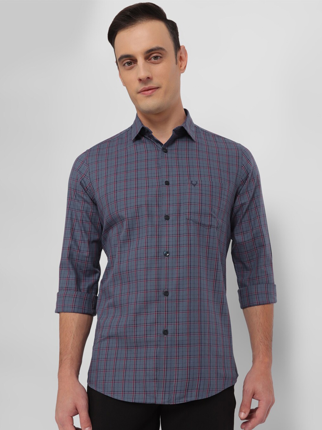 

Allen Solly Slim Fit Checked Spread Collar Long Sleeves Cotton Casual Shirt, Blue