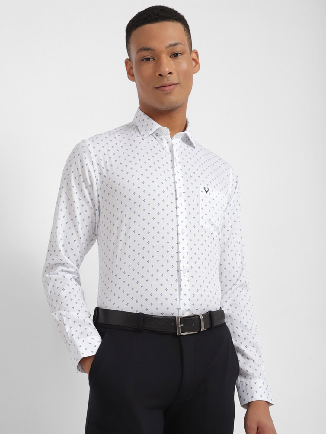

Allen Solly Slim Fit Micro Ditsy Printed Spread Collar Long Sleeves Cotton Formal Shirt, White