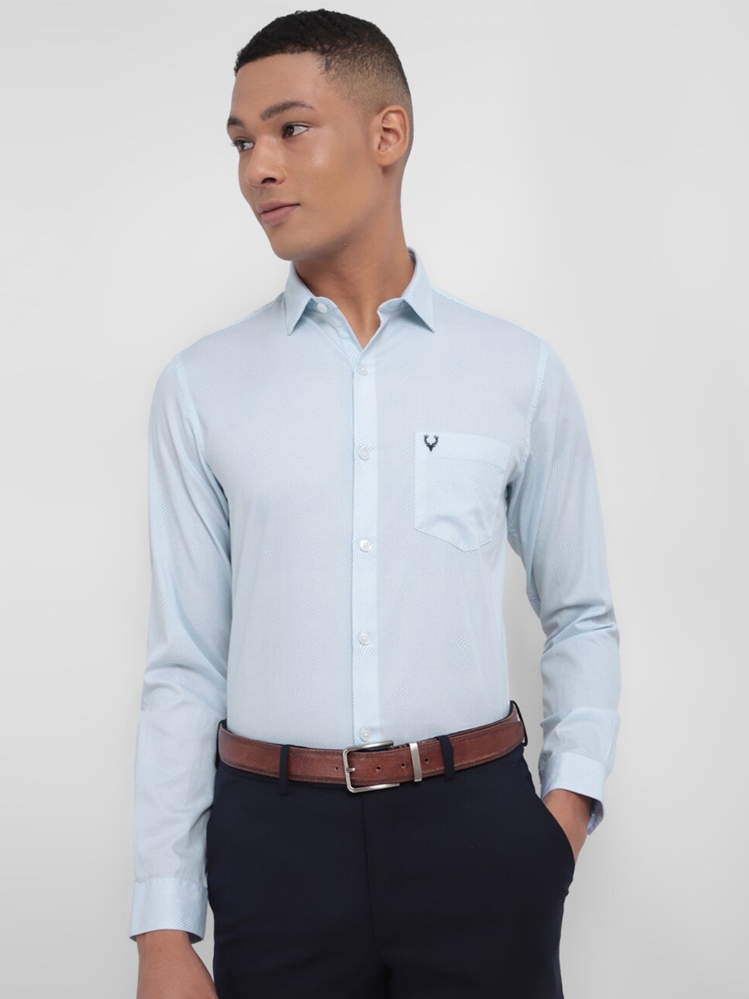 

Allen Solly Slim Fit Micro Disty Printed Pure Cotton Formal Shirt, Blue