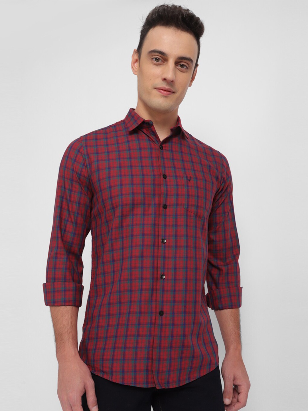 

Allen Solly Slim Fit Tartan Checked Pure Cotton Casual Shirt, Red