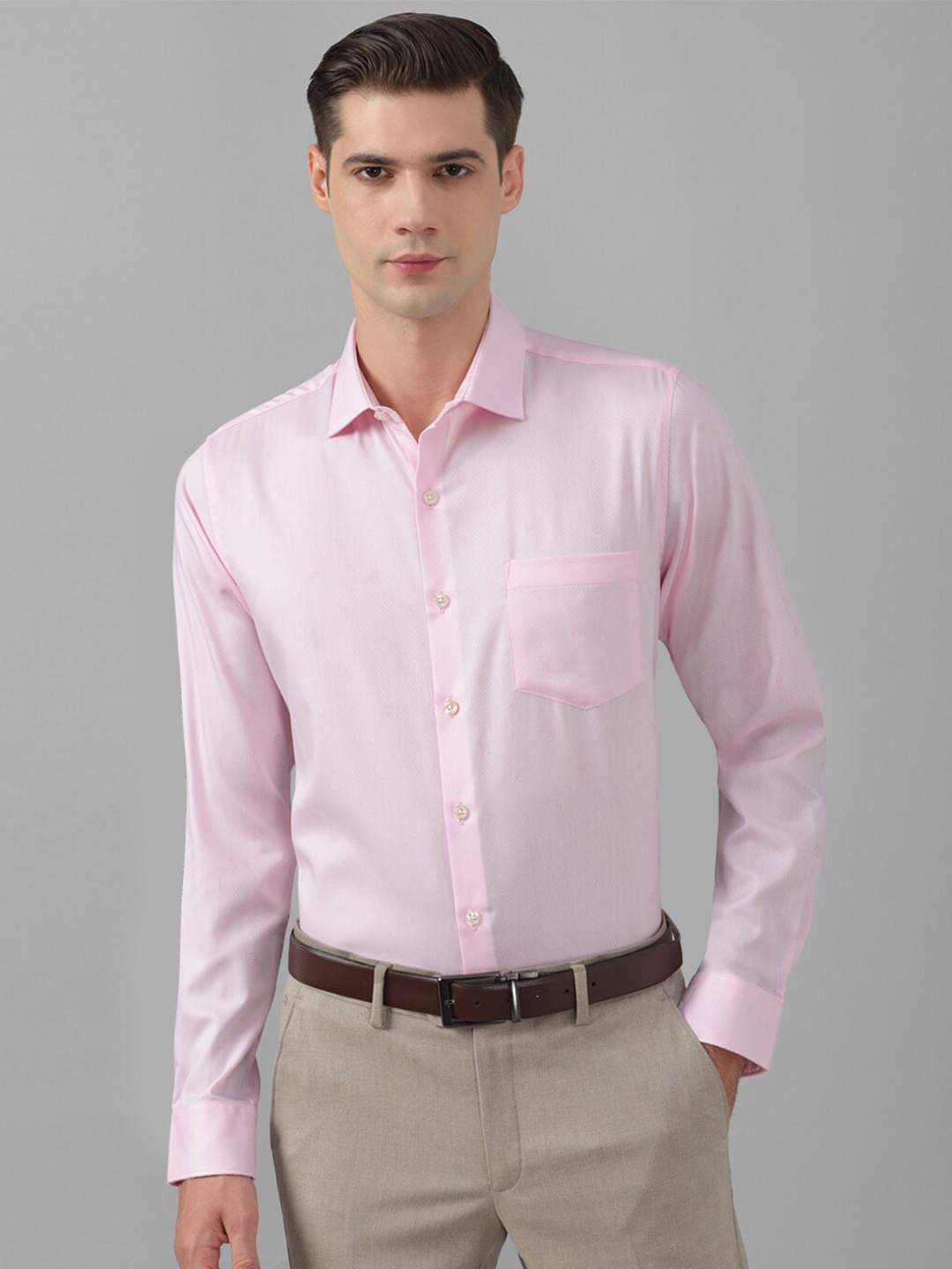 

Allen Solly Slim Fit Textured Self Design Spread Collar Cotton Formal Shirt, Pink