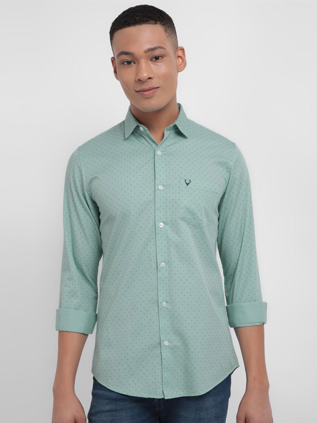 

Allen Solly Slim Fit Printed Pure Cotton Casual Shirt, Green