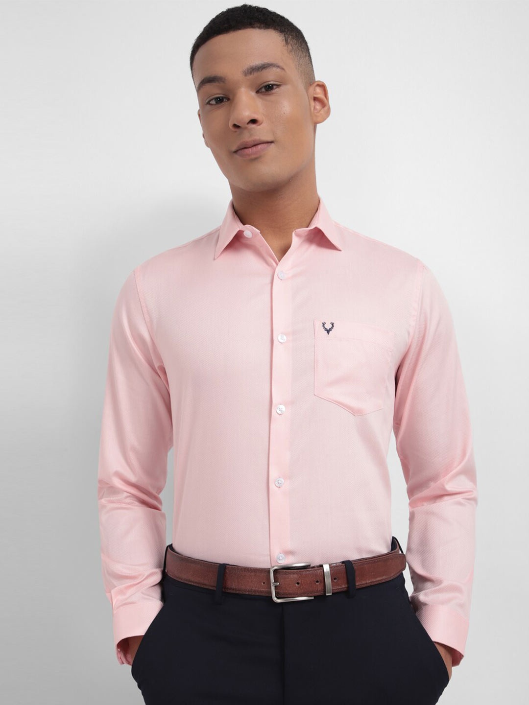 

Allen Solly Slim Fit Textured Pure Cotton Formal Shirt, Pink