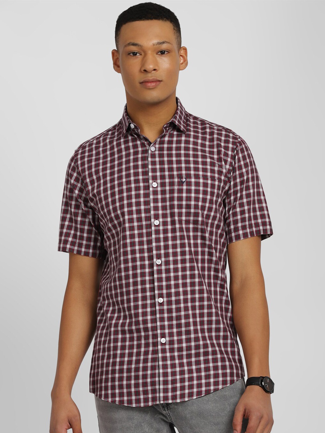 

Allen Solly Slim Fit Tartan Checks Pure Cotton Casual Shirt, Maroon