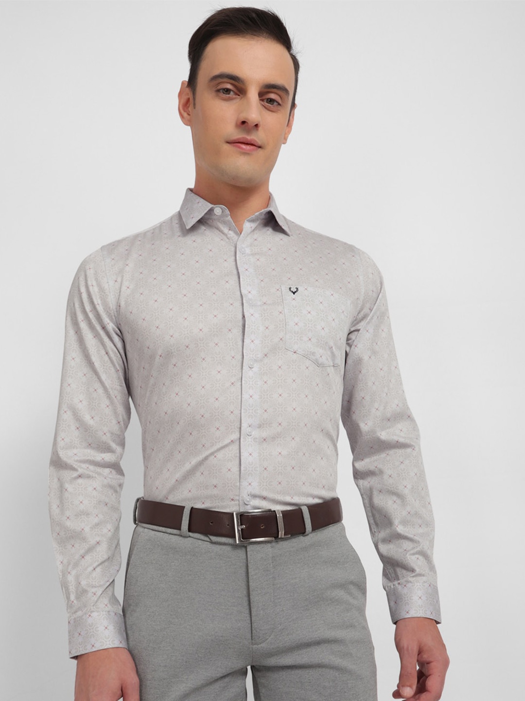 

Allen Solly Slim Fit Micro Ditsy Printed Spread Collar Pure Cotton Formal Shirt, Grey