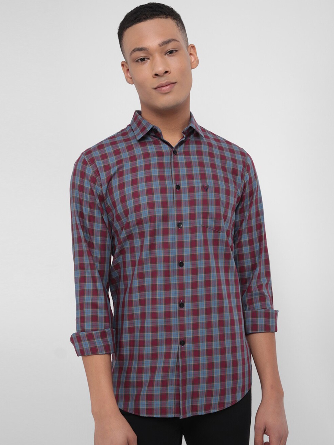 

Allen Solly Slim Fit Tartan Checked Pure Cotton Casual Shirt, Burgundy