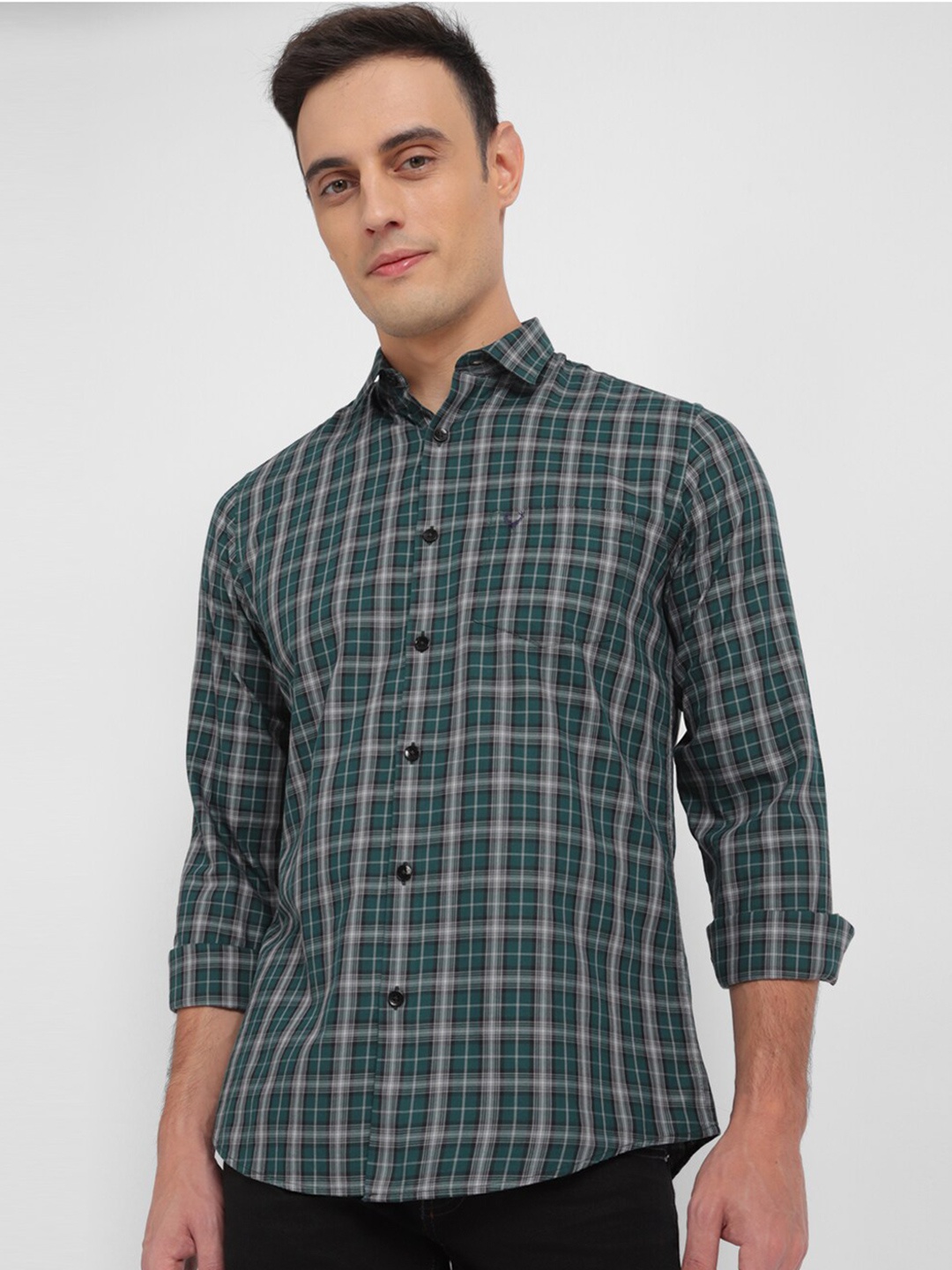 

Allen Solly Tartan Checked Slim Fit Cotton Casual Shirt, Green