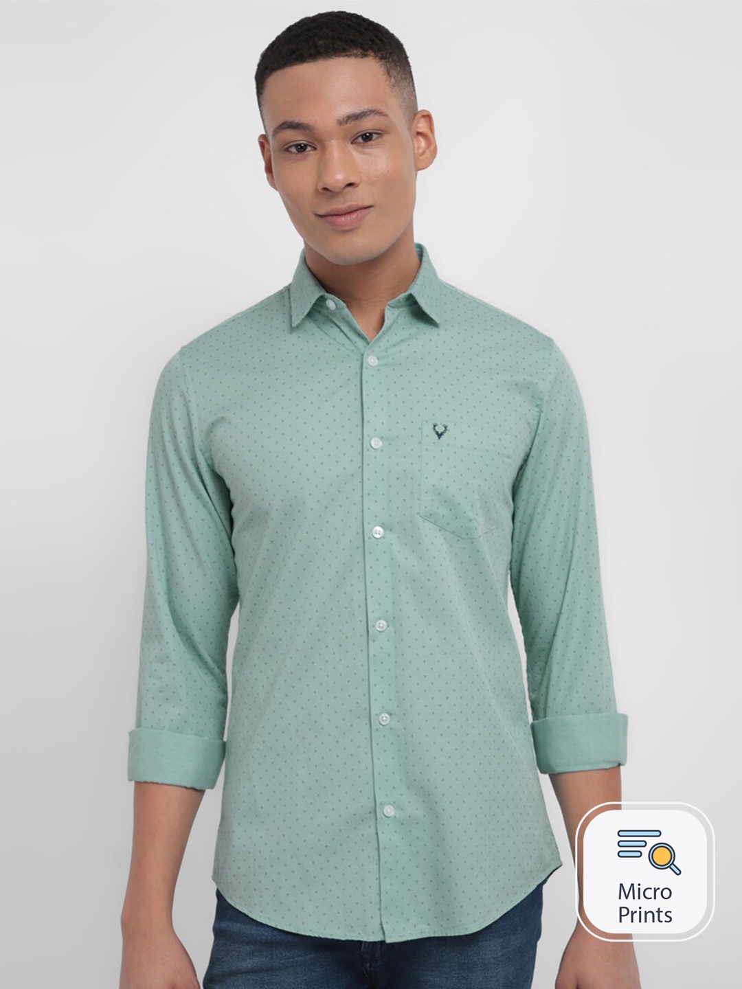 

Allen Solly Slim Fit Micro Ditsy Printed Pure Cotton Casual Shirt, Green