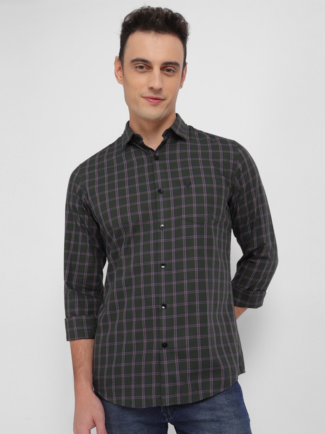 

Allen Solly Slim Fit Tartan Checked Pure Cotton Casual Shirt, Green