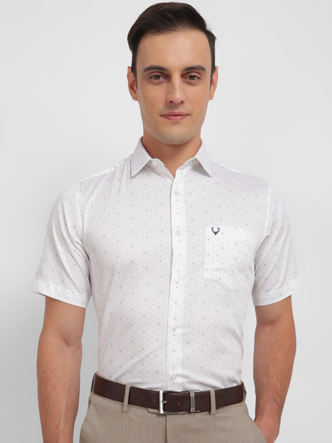 

Allen Solly Slim Fit Micro Disty Printed Pure Cotton Formal Shirt, White