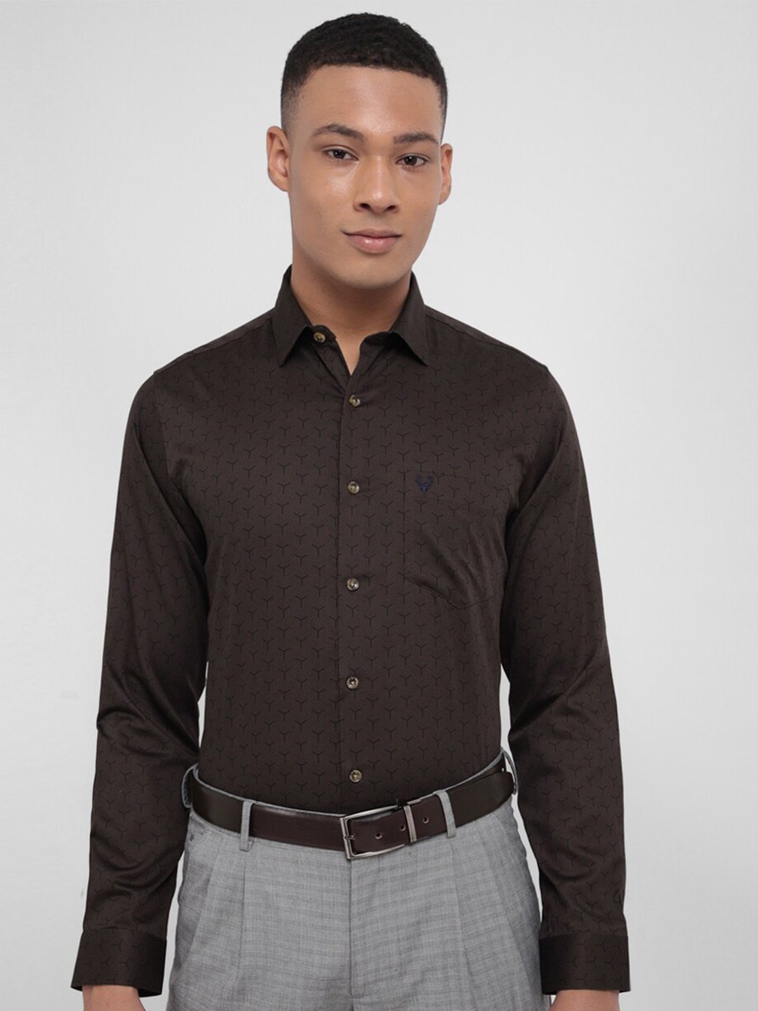 

Allen Solly Slim Fit Geometric Printed Pure Cotton Formal Shirt, Brown