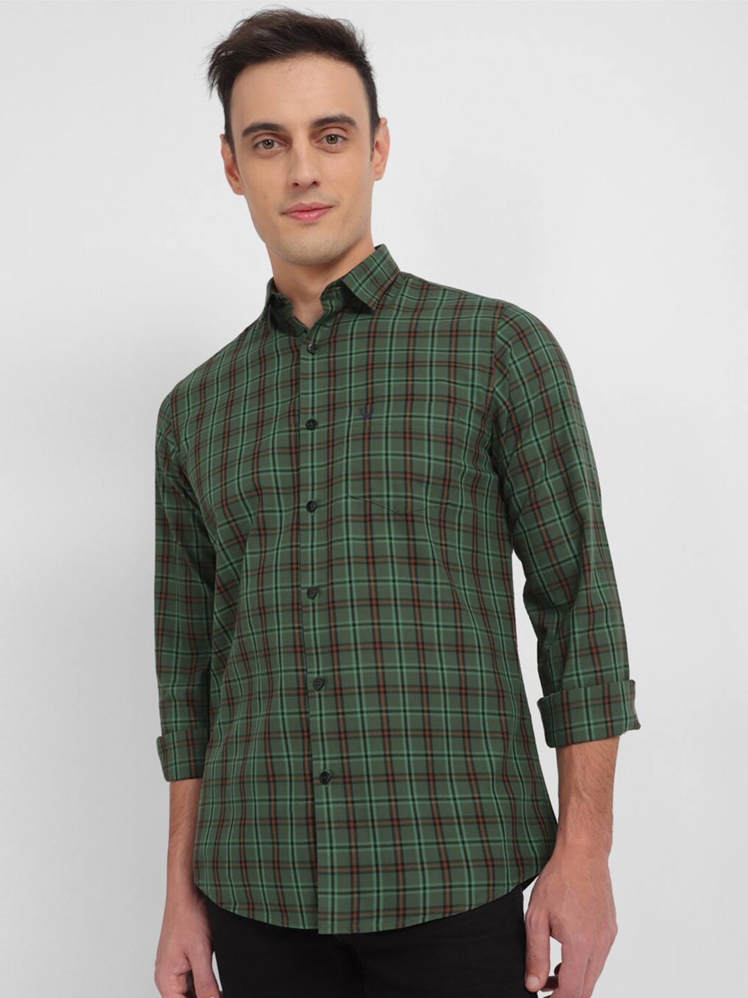 

Allen Solly Slim Fit Tartan Checked Pure Cotton Casual Shirt, Green