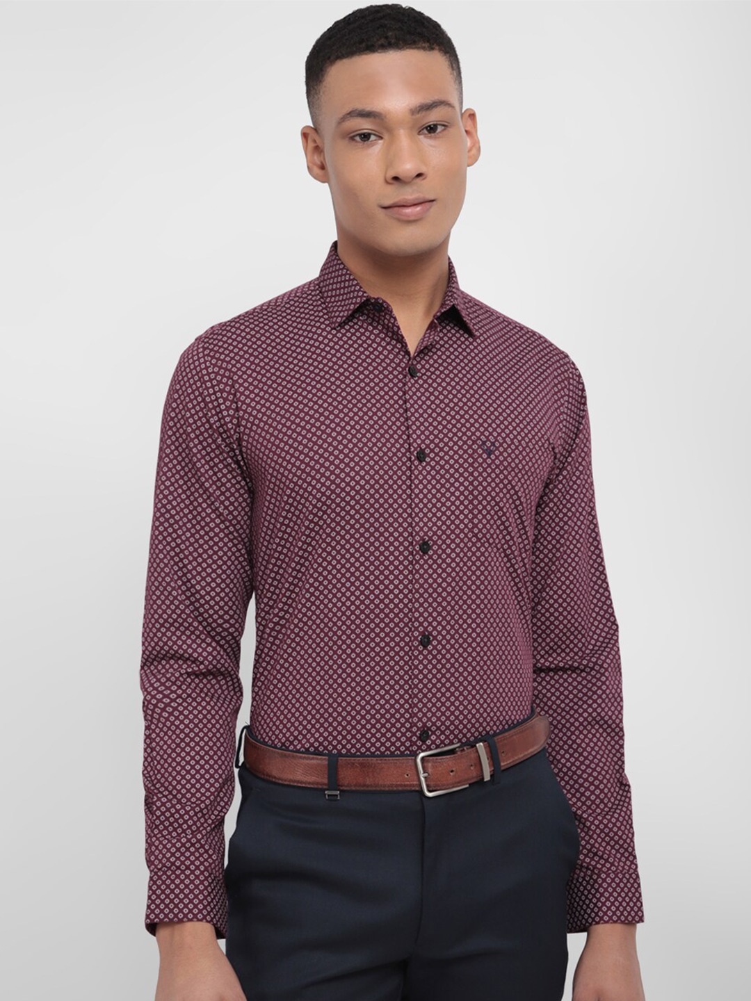 

Allen Solly Slim Fit Micro Disty Printed Pure Cotton Formal Shirt, Purple