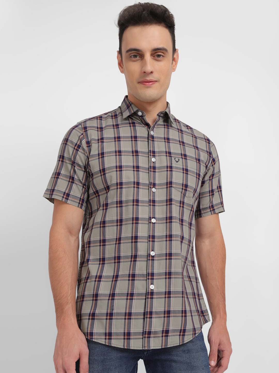 

Allen Solly Tartan Checked Cotton Slim Fit Casual Shirt, Grey