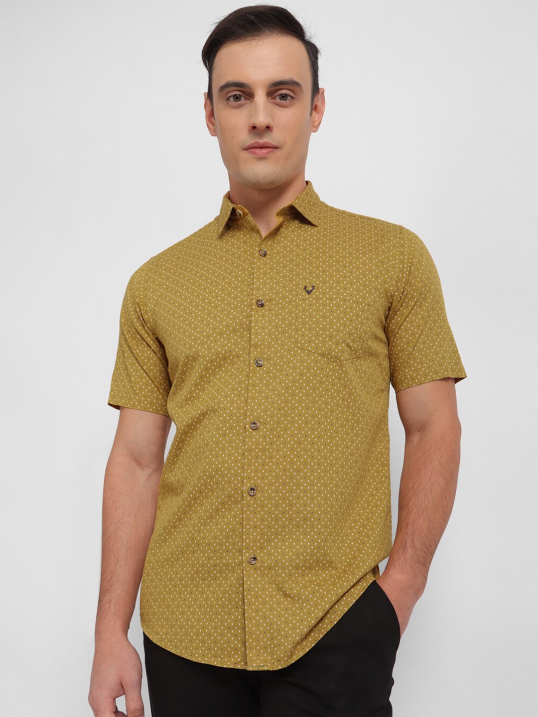 

Allen Solly Slim Fit Micro Ditsy Printed Pure Cotton Casual Shirt, Mustard