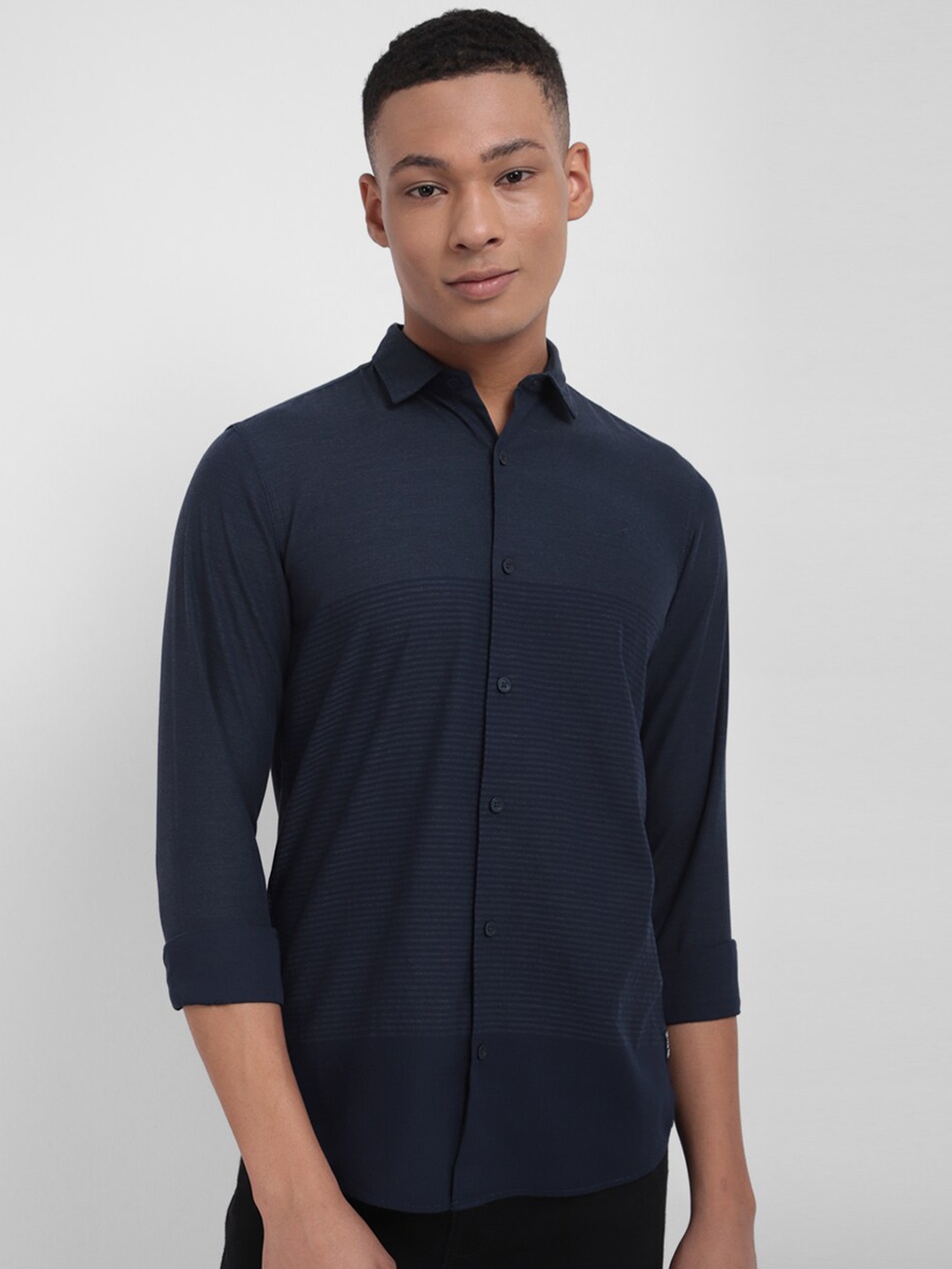 

Allen Solly Horizontal Stripes Spread Collar Long Sleeves Casual Shirt, Navy blue