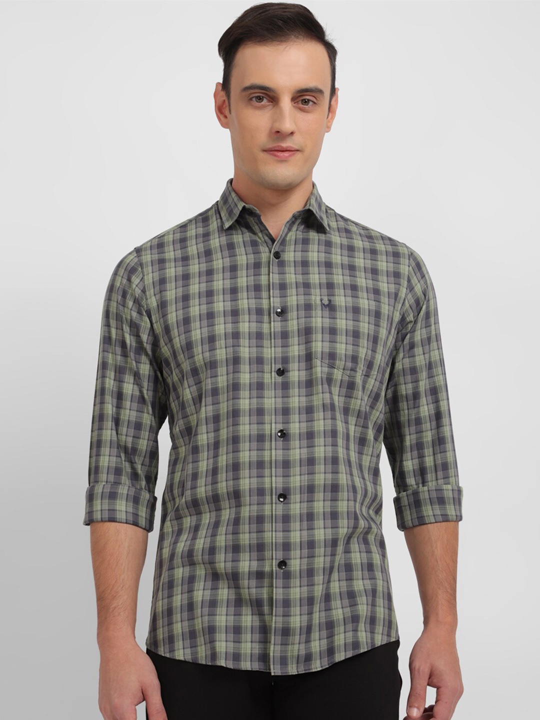 

Allen Solly Slim Fit Tartan Checked Pure Cotton Casual Shirt, Green