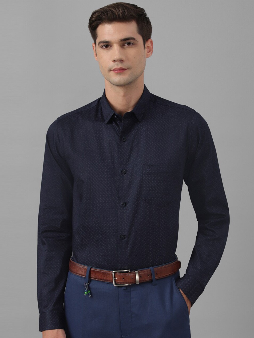 

Allen Solly Slim Fit Printed Pure Cotton Formal Shirt, Navy blue