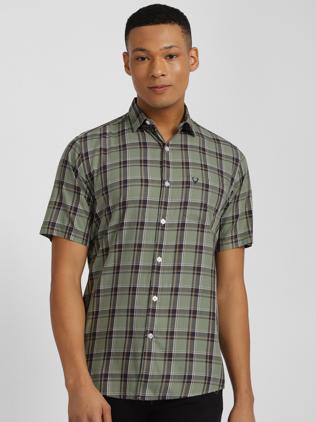 

Allen Solly Slim Fit Tartan Checked Pure Cotton Casual Shirt, Green