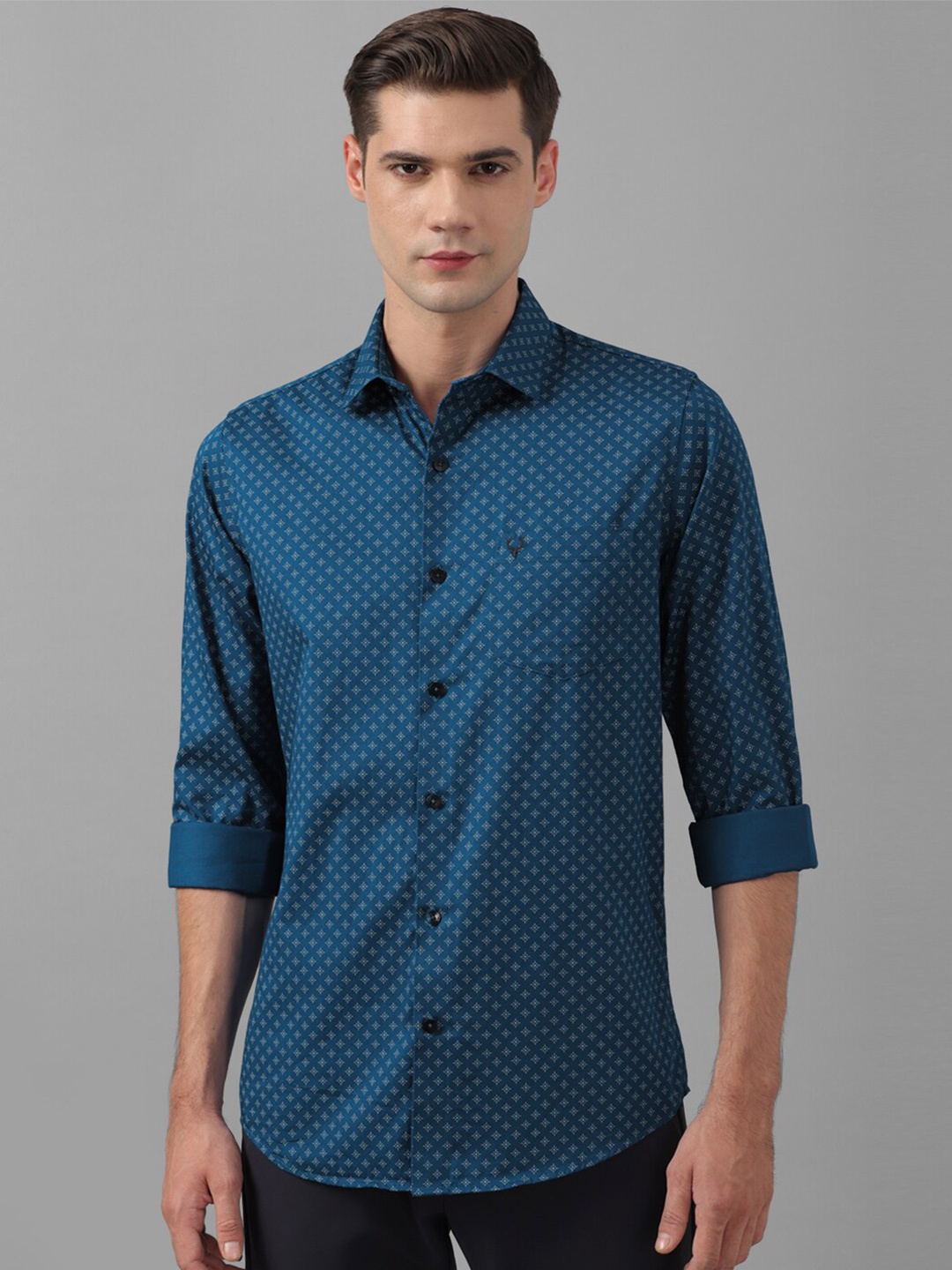

Allen Solly Slim Fit Micro Dity Printed Pure Cotton Casual Shirt, Blue