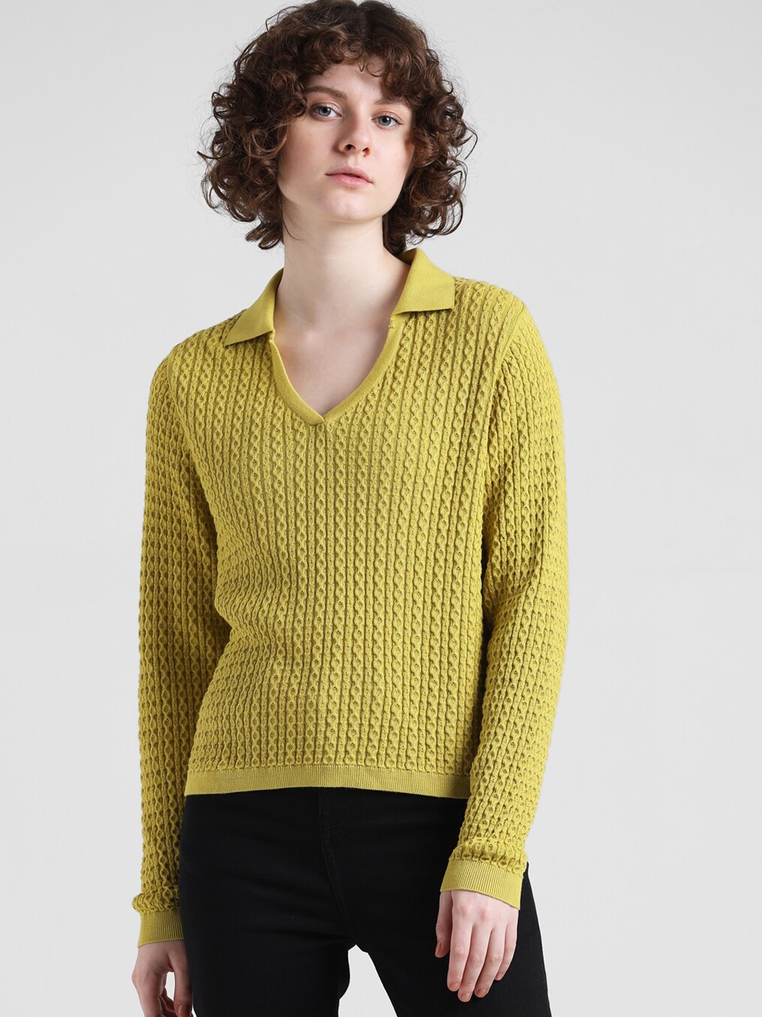 

ONLY Onlwill Ls Top Knit-In Self Designed Mock Collar Pure Cotton Pullover, Green