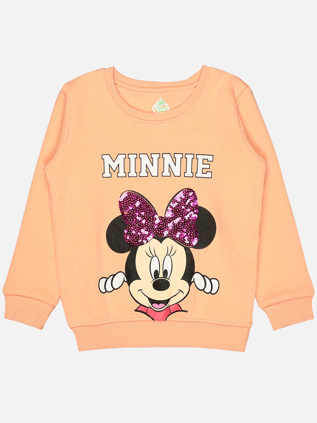 

Bodycare Kids Infants Girls Minnie Mouse Printed Fleece Pullover Sweatshirt, Peach