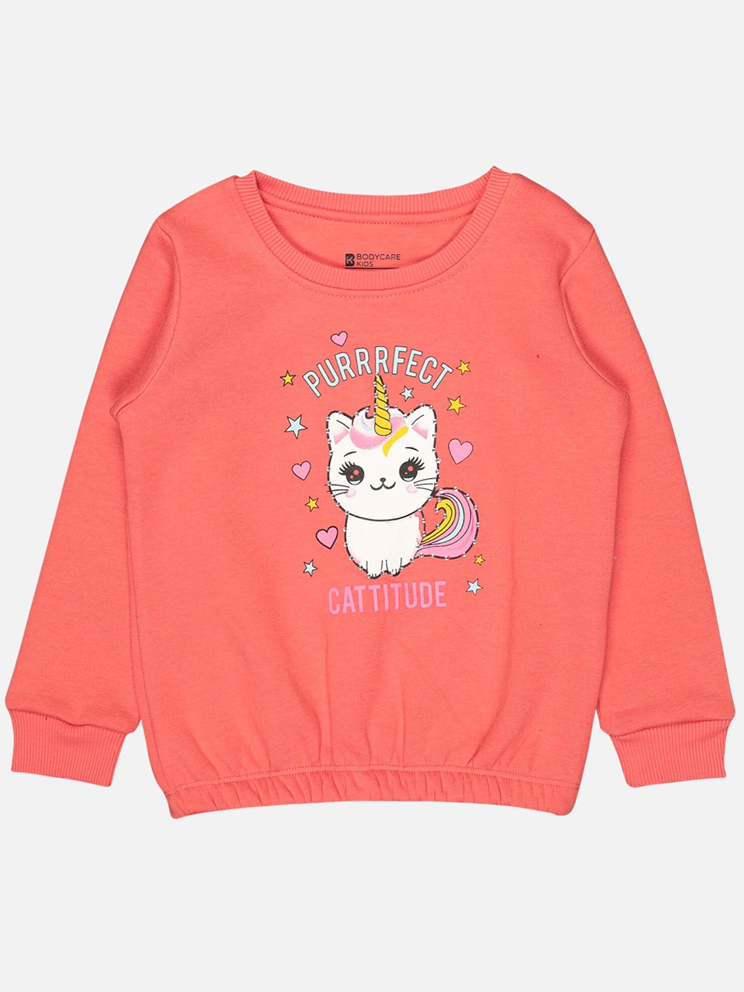 

Bodycare Kids Girls Graphic Printed Fleece Pullover Sweatshirts, Coral