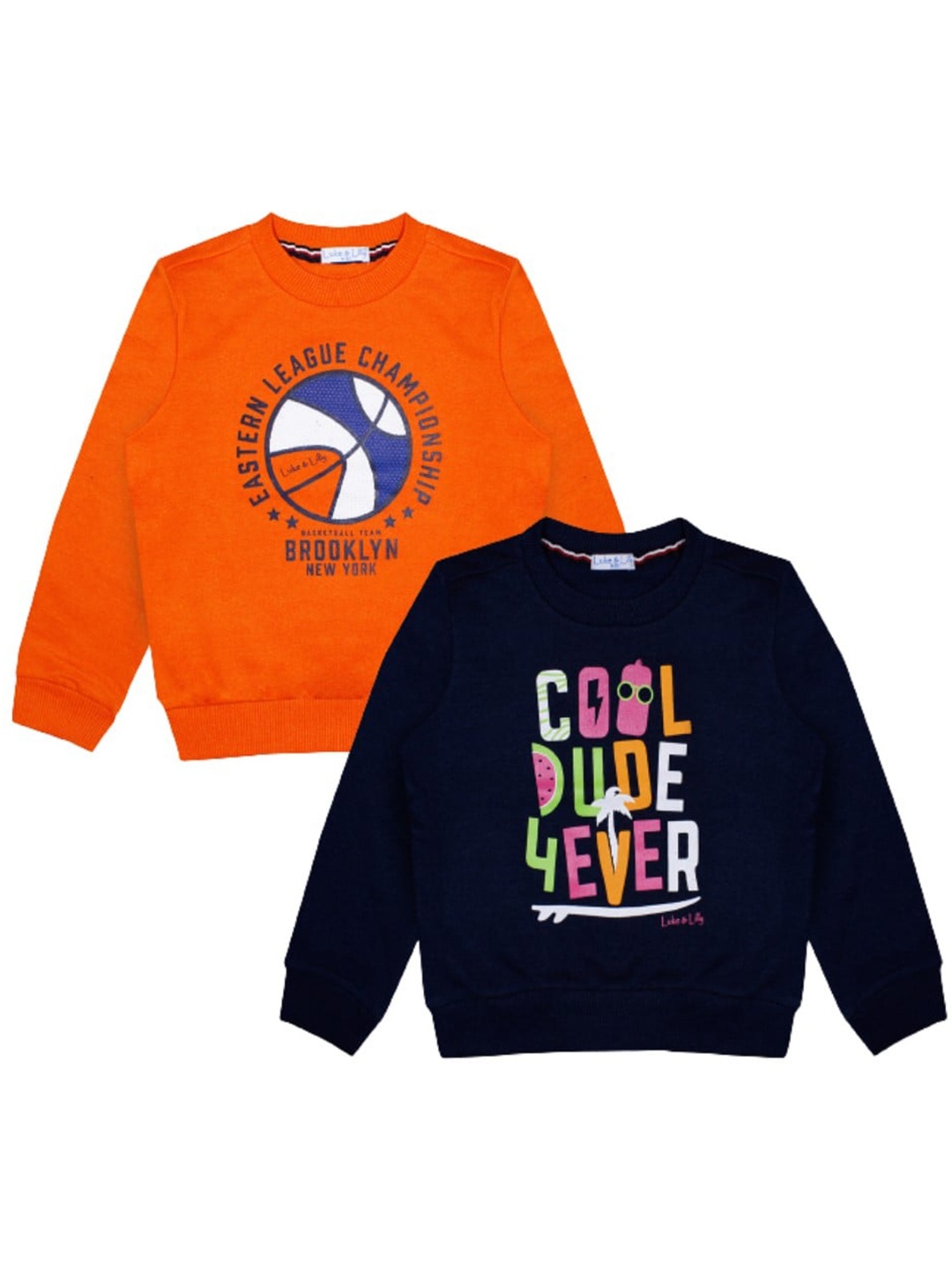 

Luke & Lilly Boys Pack Of 2 Typography Printed Pullover Pure Cotton Sweatshirt, Orange