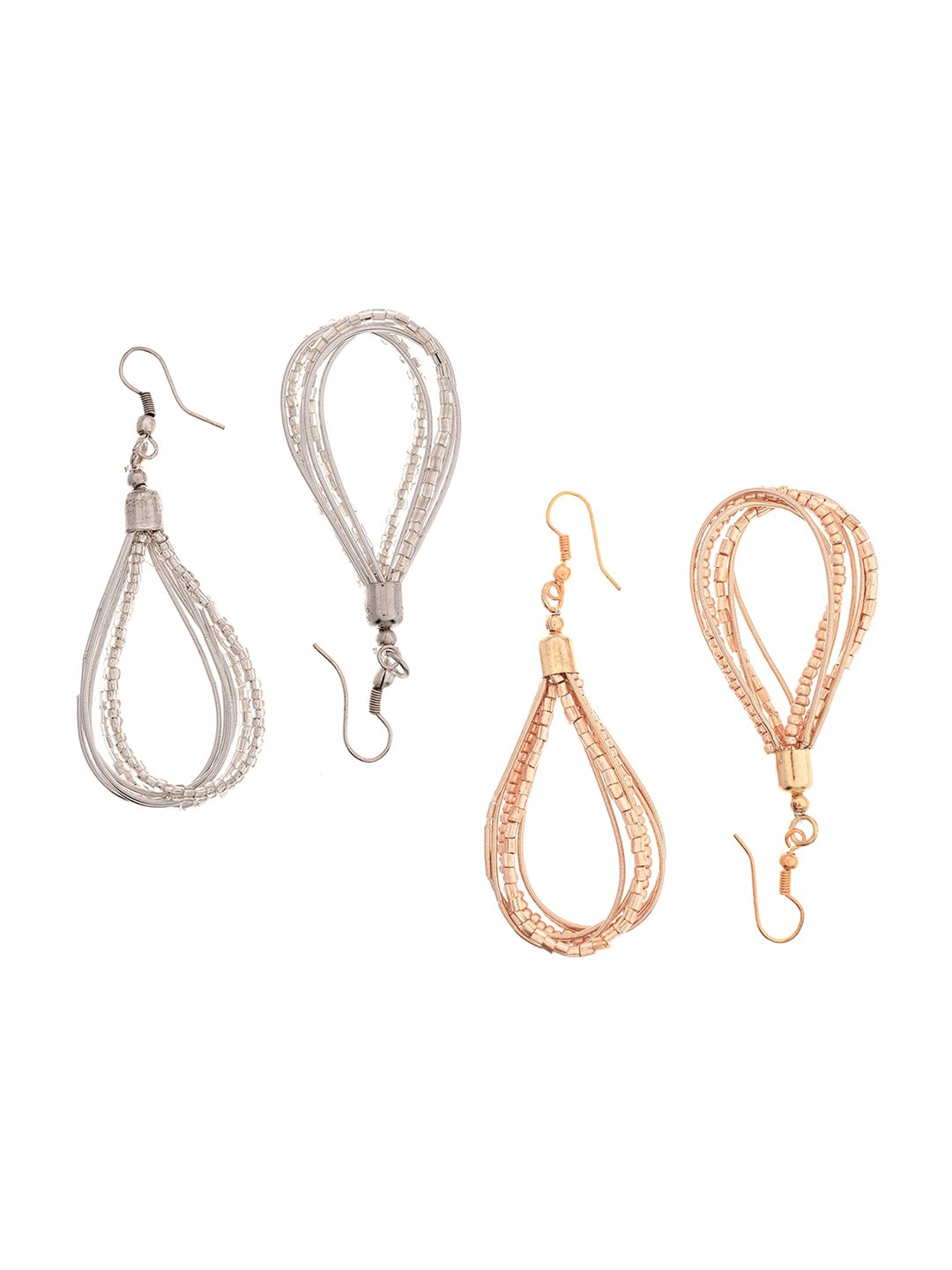 

Infuzze Set Of 2 Gold-Plated Beaded Quirky Drop Earrings, Silver