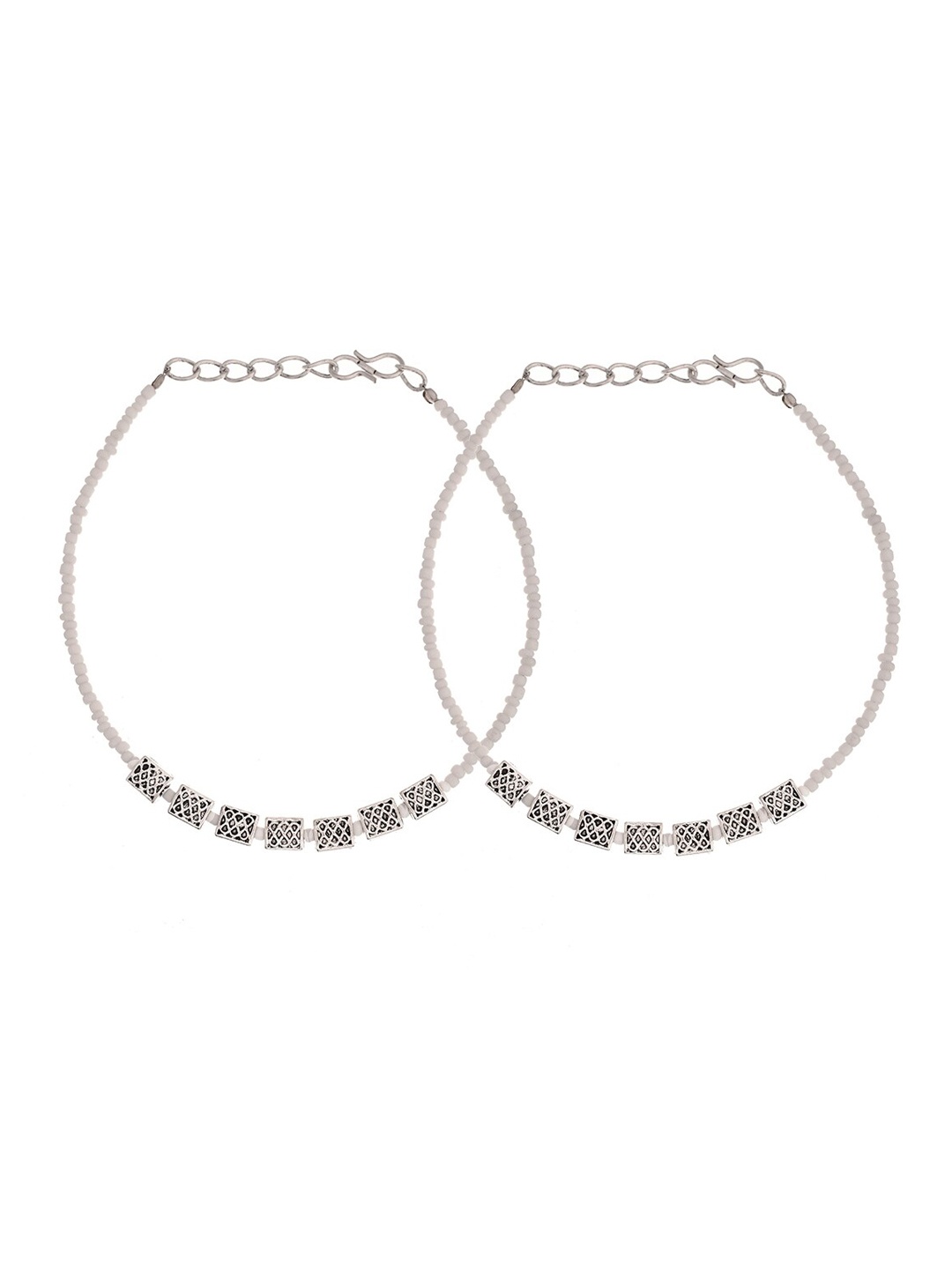 

Infuzze Set Of 2 Silver-Plated Beaded Anklets